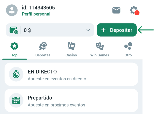 Cómo realizar un depósito Betwinner APP Perú