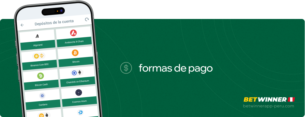 Formas de pago Betwinner APP Perú