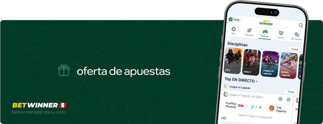 Oferta de apuestas Betwinner APP Perú