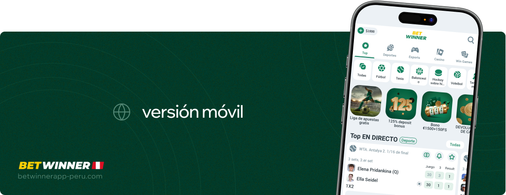Versión móvil Betwinner APP Perú